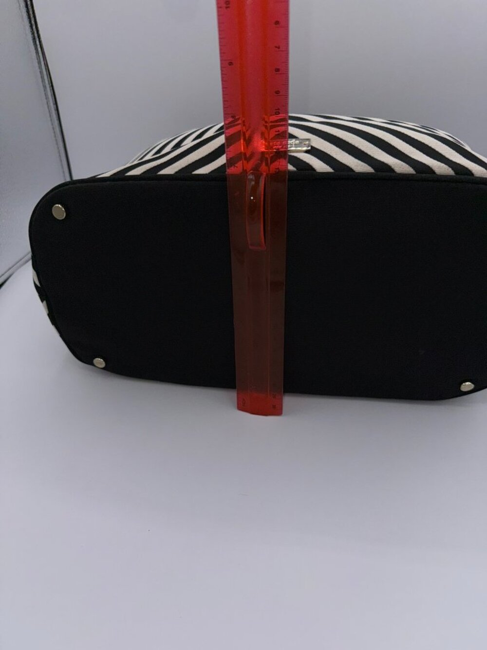 Kate Spade Black White Canvas Striped Bow Handbag Purse Classic Chic - Picture 11 of 16
